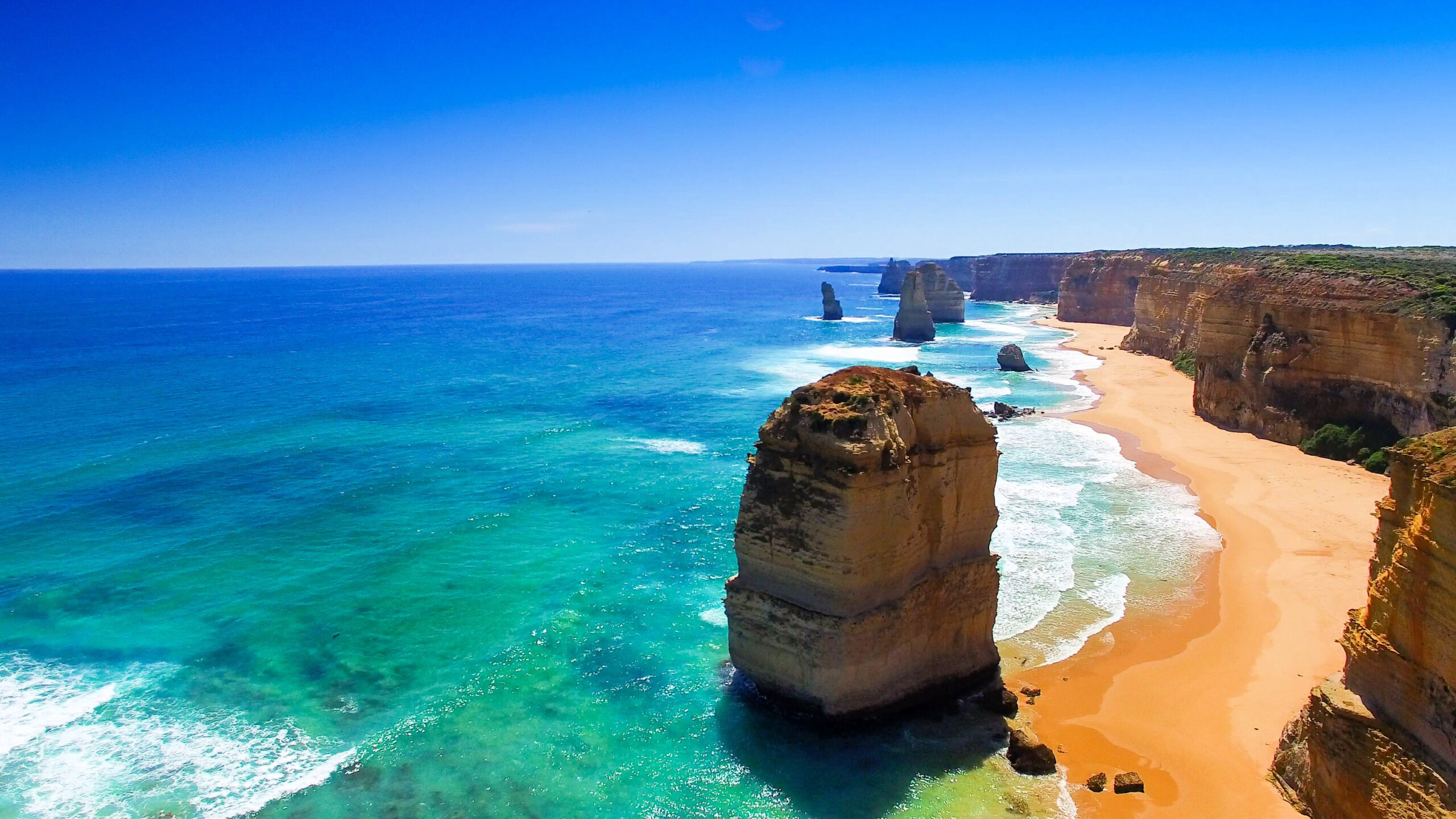 Several of the 12 Apostles just off the coast along the Great Ocean Road in Victoria, Australia